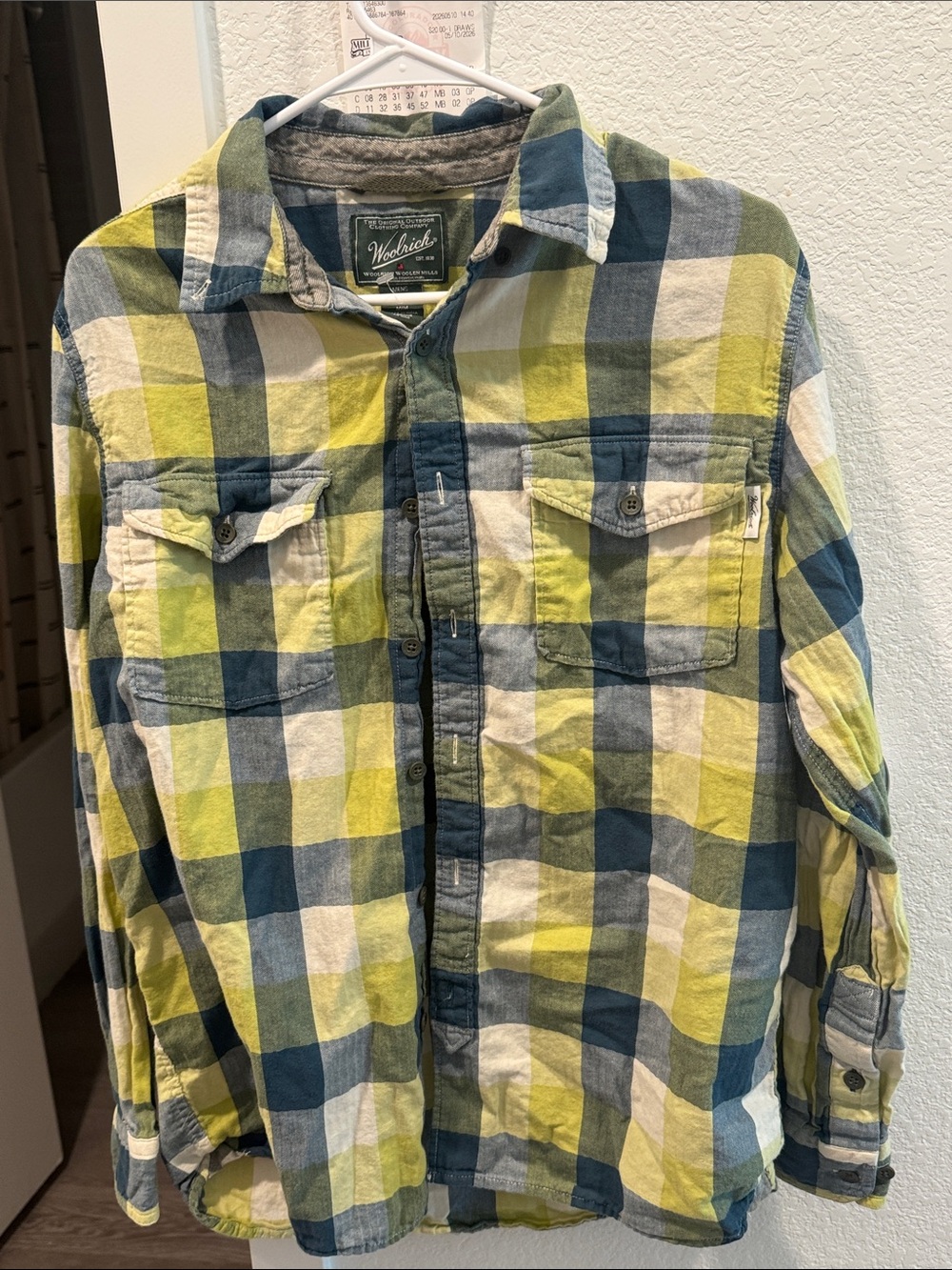 Woolrich Yellow, Blue & Cream Plaid Flannel Shirt